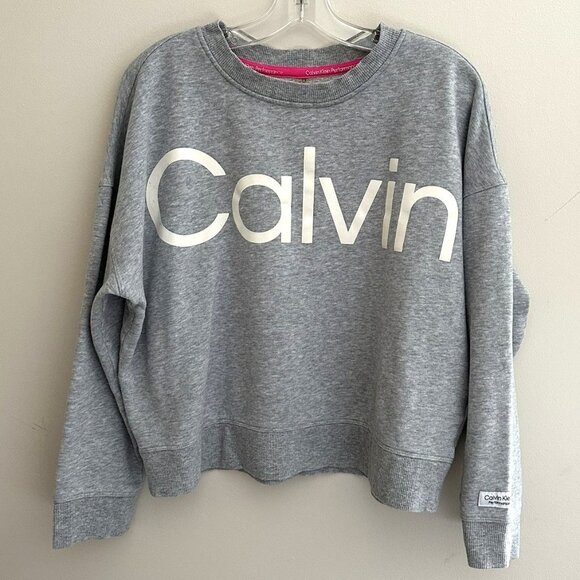 Calvin Klein Performance Tops - Calvin Klein Performance Logo Relaxed Cropped Sweatshirt Pearl Gray Large